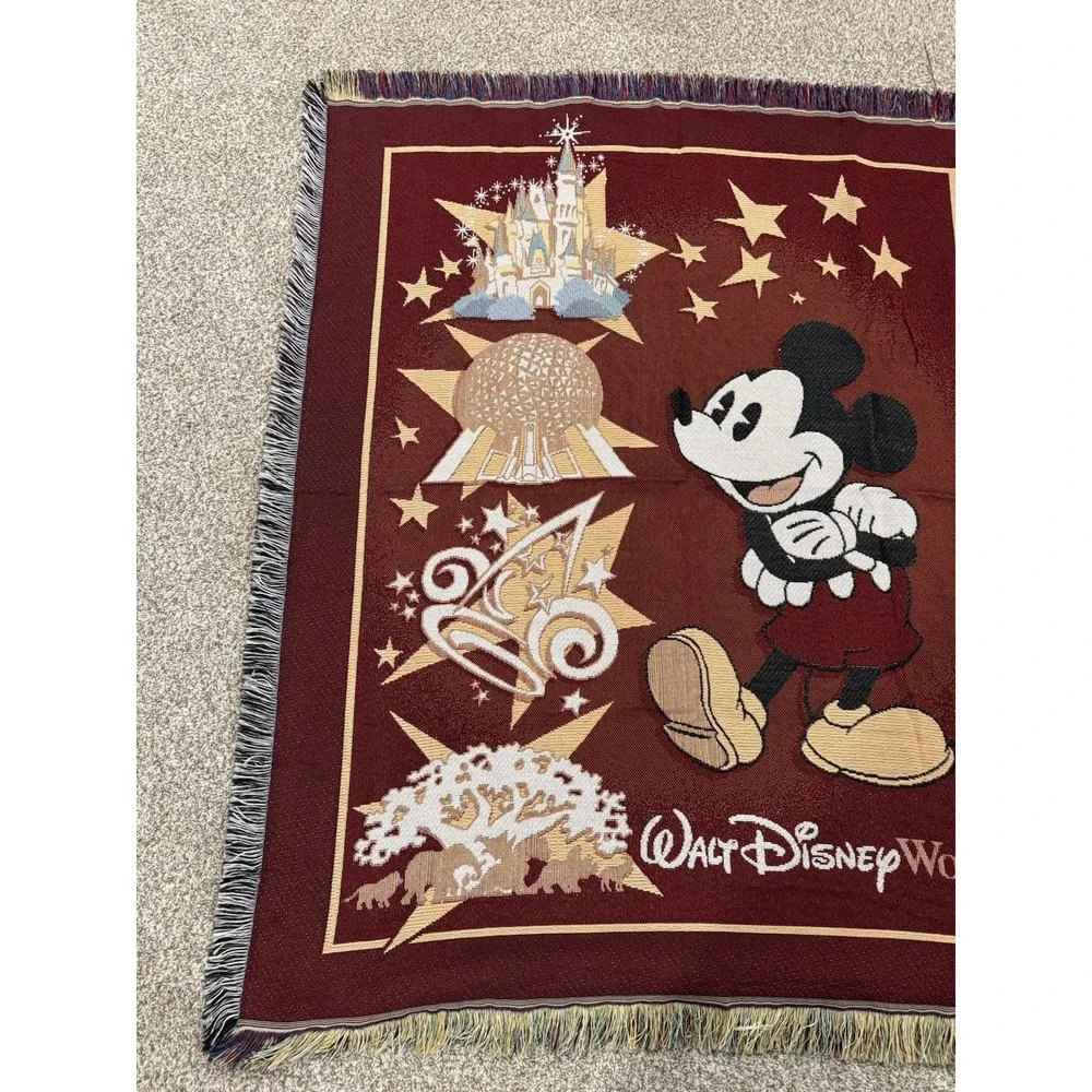 Walt Disney World Resort Tapestry Throw Blanket Mickey Mouse‎ Woven Fringe 57x49
